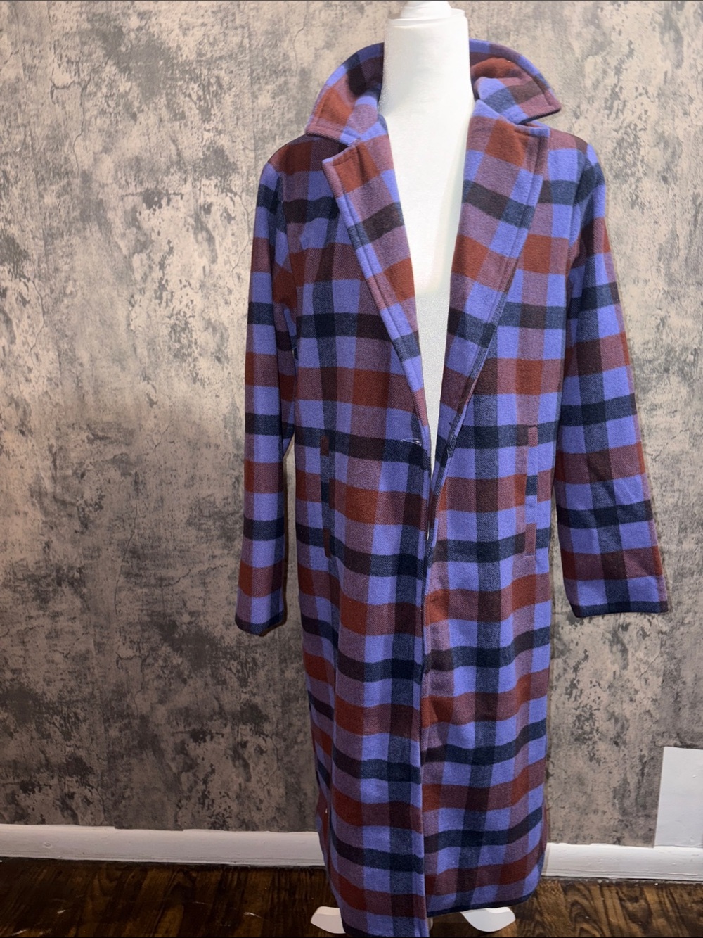 Checked Long Trench Coat in Lavender and Brown